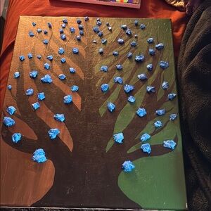 Abstract Tree Art with Blue Accents